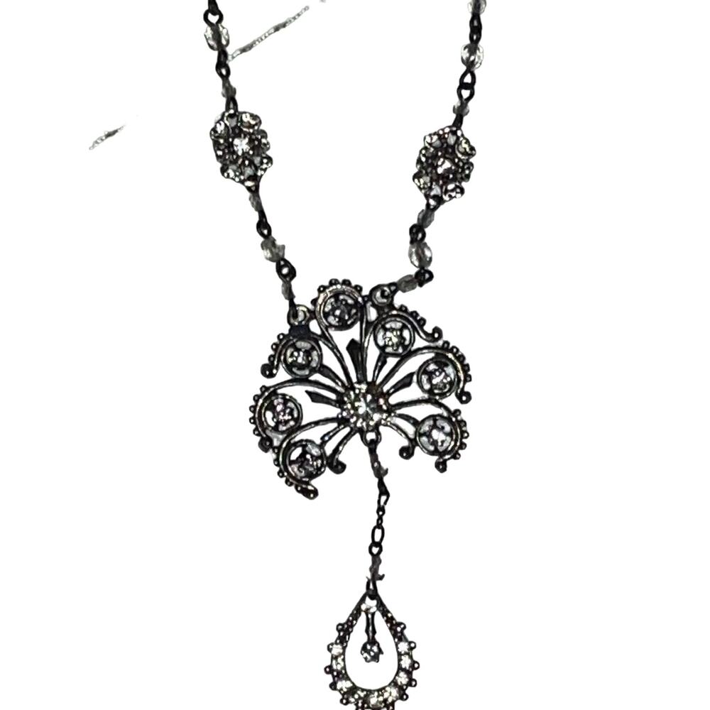 Victorian Crystal & Rhinestone Double Pendant Necklace - Picture 5 of 14